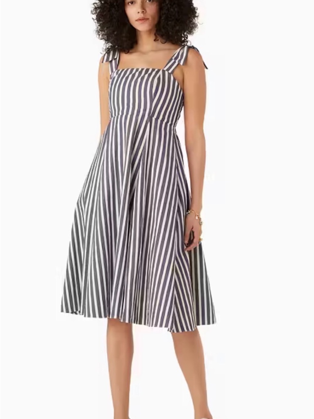 kate spade Navy and White Striped Tie-Shoulder Midi Dress